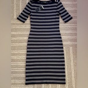 NWT Lauren Ralph Lauren Striped Navy & White Boat Neck Dress